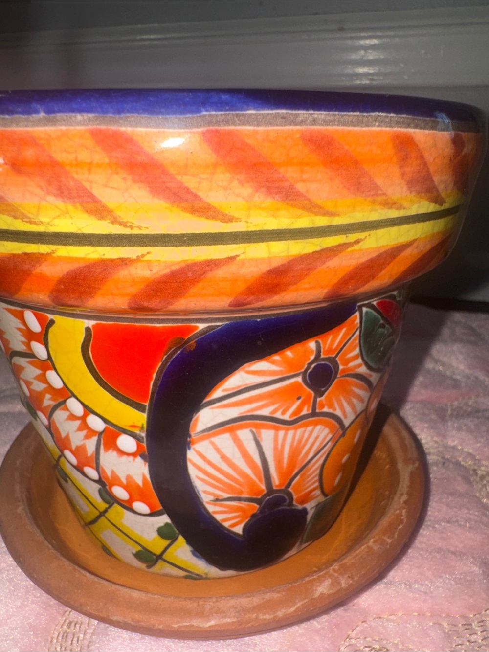 Hand-Painted Orange Floral Talavera Ceramic Planter - Picture 6 of 10